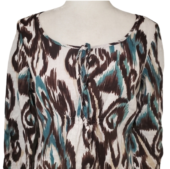 Style & Co Linen Top Womens Petite 8 Animal Print Tie Waist Long Sleeve - Picture 2 of 8